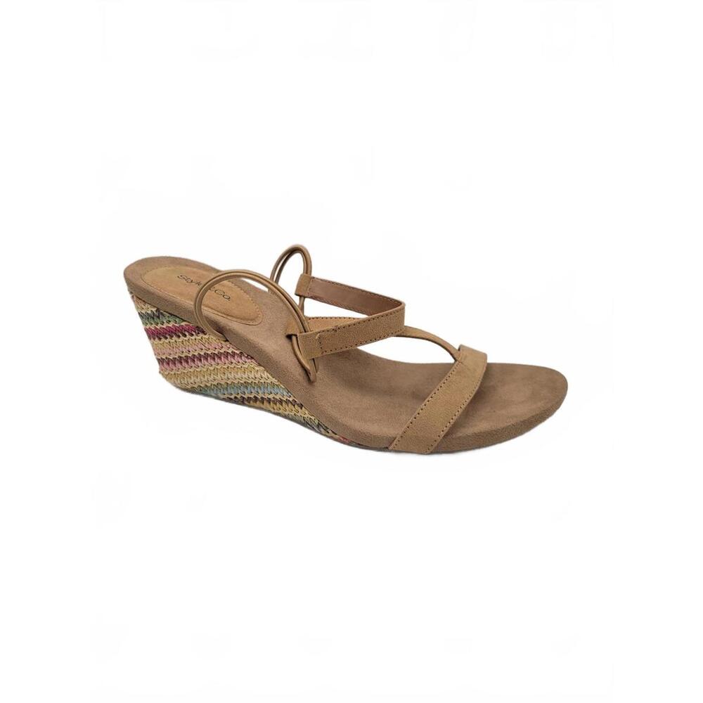 Style & Co Women's Mulan Wedge Sandals, - Khaki Rainbow Raffia Size 12